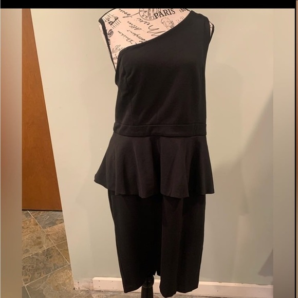 Torrid Black One-Shoulder Peplum Evening Cocktail Midi Dress Women’s Size 16 - Picture 1 of 6